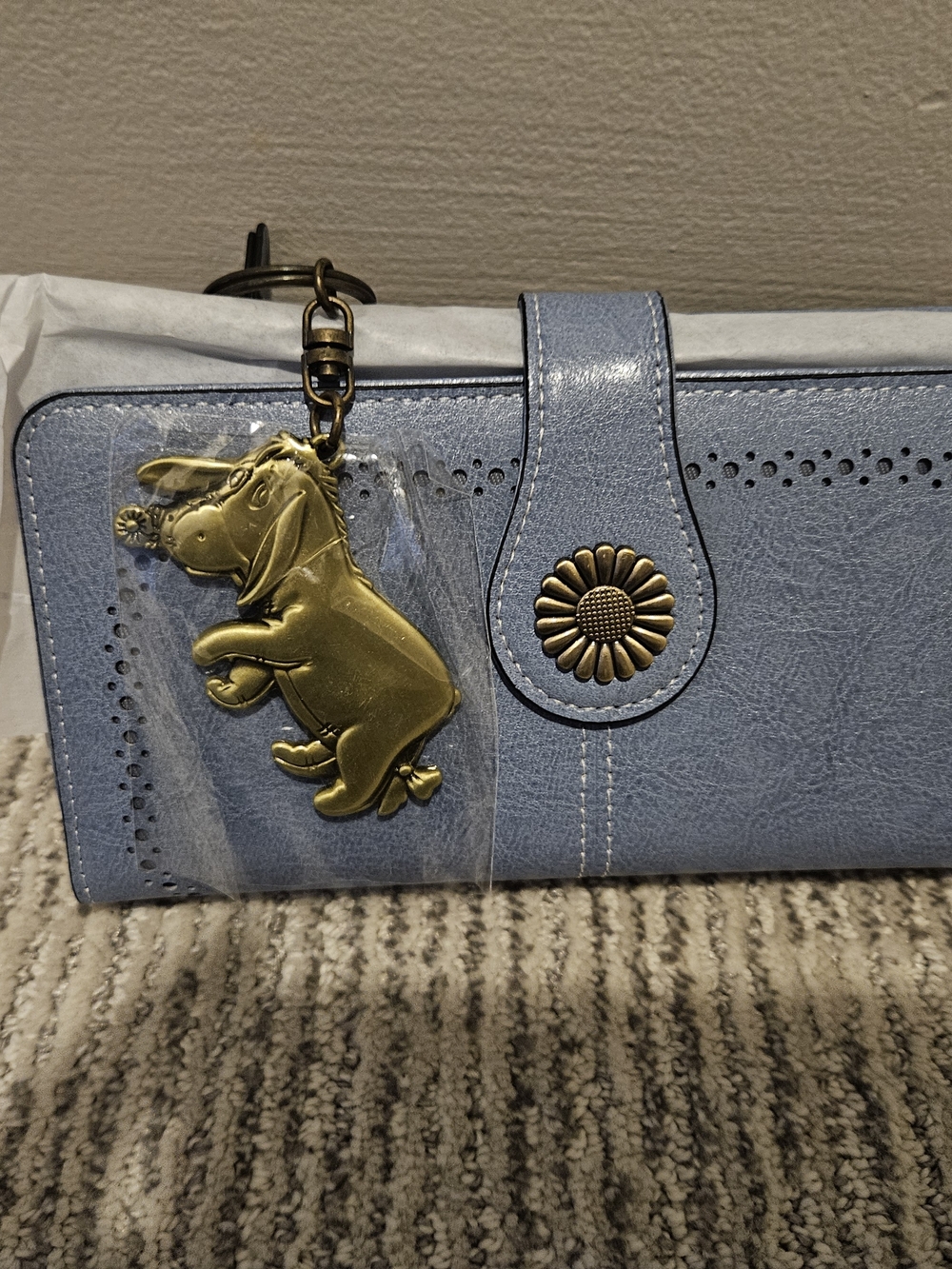 Eeyore Light Blue Wallet with Brass Flower Snap